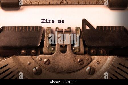 Vintage iscrizione fatta da una vecchia macchina da scrivere Foto Stock