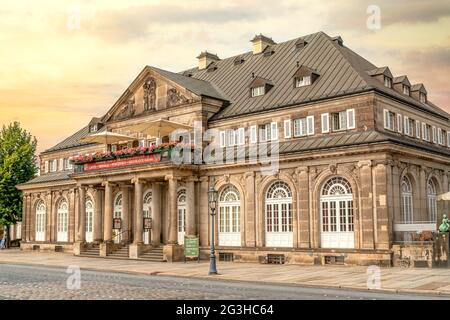 Italienische Dörfchen al Theaterplatz nella storica città vecchia di Dresda, Germania Foto Stock