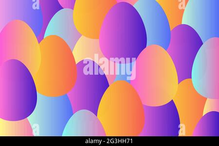 Banner gradiente pasquale. Felice Pasqua arcobaleno sfondo pastello. Uovo di gradiente colorato. Colori di tendenza, poster luminoso, uova multicolore, banner vacanze Illustrazione Vettoriale