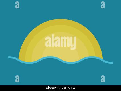 Composizione di sole giallo brillante con mare su sfondo blu Foto Stock