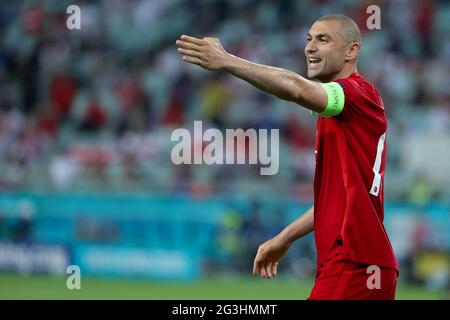 Il Burak Yilmaz in Turchia reagisce durante la partita UEFA Euro 2020 del Gruppo A allo stadio olimpico di Baku in Azerbaigian. Data immagine: Mercoledì 16 giugno 2021. Foto Stock