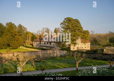 Ightham Mote al tramonto Ightham Kent da Mote Road Ivy Hatch Foto Stock