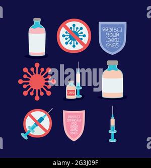 elementi di vaccino covid Illustrazione Vettoriale