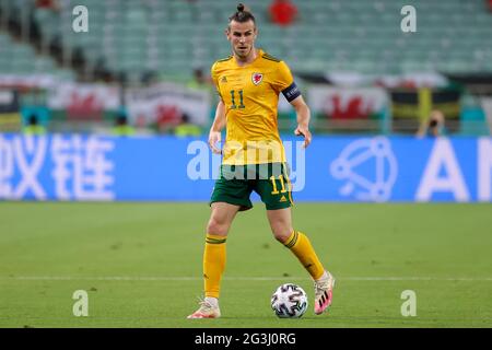 BAKU, AZERBAIGIAN - GIUGNO 16: Gareth Bale del Galles durante il Campionato UEFA Euro 2020 Gruppo A partita tra la Nazionale della Turchia e la Nazionale del Galles allo Stadio Olimpico di Baku il 16 giugno 2021 a Baku, Azerbaigian (Foto di Orange Pictures) Foto Stock