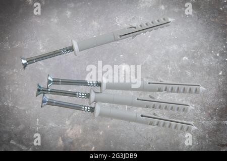 Viti per impieghi pesanti con tassello in plastica, isolate Foto Stock