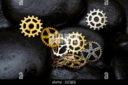 Impostazione e configurazione con pulsanti dorati. Foto Stock