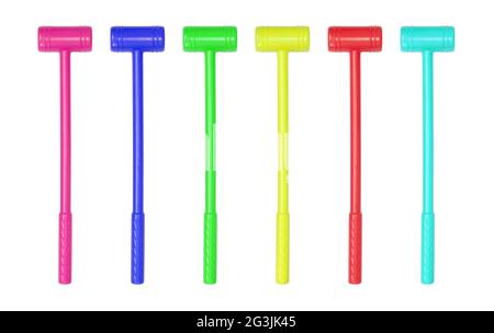 Raccolta di martelli giocattolo di grandi dimensioni isolati Foto Stock