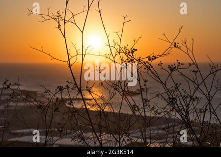 Sonnenuntergang über der Buch von Falassarna, auf der griechischen Mittelmeerinsel Kreta Foto Stock