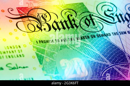 Sterlina sfondo valuta - 20 sterline - Arcobaleno Foto Stock
