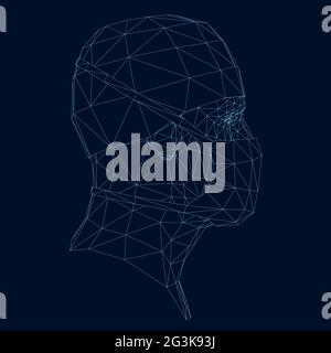 Struttura a reticolo di una testa umana in una maschera protettiva. 3D. Illustrazione vettoriale. Illustrazione Vettoriale