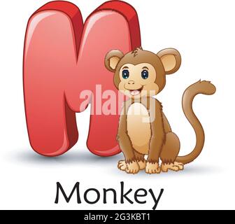 La lettera M è per l'alfabeto cartoon scimmia Illustrazione Vettoriale