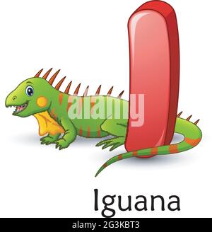 La lettera i è per l'alfabeto cartoon Iguana Illustrazione Vettoriale
