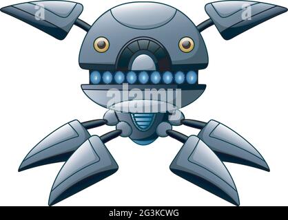 Cartone animato robot grigio isolato su sfondo bianco Illustrazione Vettoriale