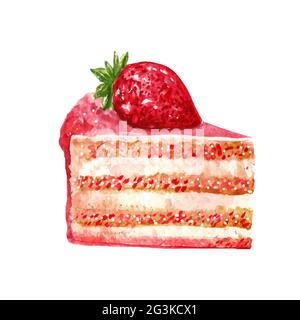 Fetta di torta disegnata a mano, stile acquerello Foto Stock