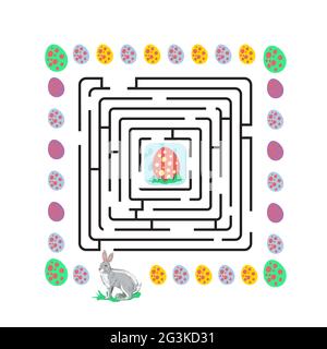 Illustrazione del labirinto di pasqua con coniglio Foto Stock