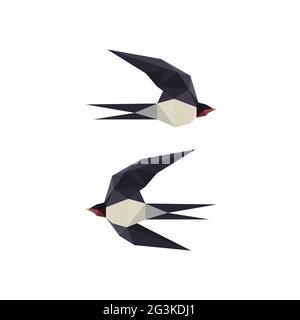 Illustrazione con uccelli da ingoiare origami Foto Stock