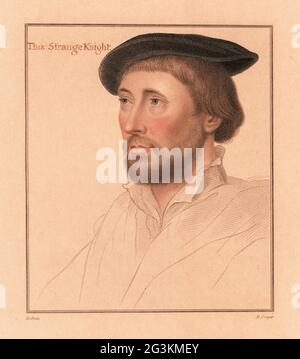 Sir Thomas le Strange di Hunstanton, Alto sceriffo di Norfolk, 1494-1545. Tho: Cavaliere strano. Incisione a piolo di copperplate a mano di Robert Cooper dopo un ritratto di Hans Holbein il giovane da imitazioni di disegni originali di Hans Holbein, John Chamberlaine, Londra, 1812. Foto Stock