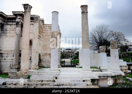 Biblioteca Adriana parco archeologico ad Atene, Grecia. Foto Stock