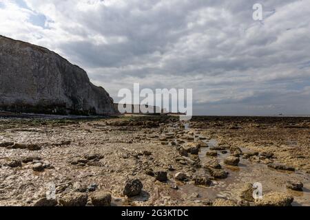 La spiaggia della baia di Botany, la bassa marea, Broadstairs, Kent, Inghilterra Foto Stock
