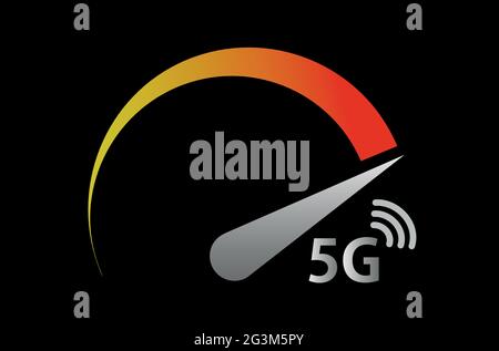 Velocità di rete 5G, concetto di tachimetro. Vettore stock Illustrazione Vettoriale