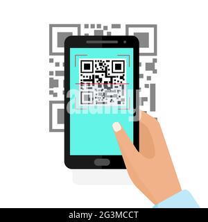 Eseguire la scansione del codice QR sul telefono. Infografiche vettoriali piatte. Illustrazione Vettoriale