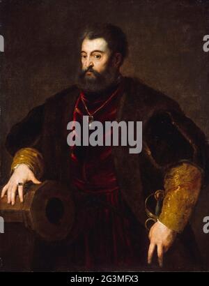 Alfonso d'Este (1486-1534) Duca di Ferrara, ritratto, copia dopo Tiziano, 1575-1615 Foto Stock