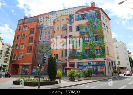 FRANCIA RHONE (69) LIONE. MURO DIPINTO, LE CANUTS Foto Stock