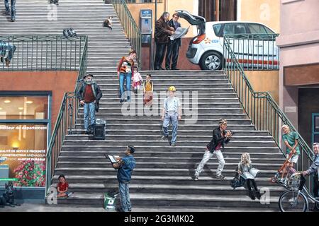 FRANCIA RHONE (69) LIONE. MURO DIPINTO, LE CANUTS Foto Stock