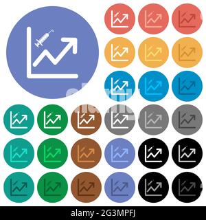 Aumento delle icone piatte multicolore del grafico della vaccinazione su sfondi rotondi. Incluse variazioni delle icone bianche, chiare e scure per il passaggio del mouse e lo stato attivo Illustrazione Vettoriale