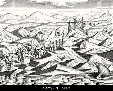 Spedizione nella regione artica di Willem Barentsz, c. 1550 – 1597, esploratore artico olandese Foto Stock