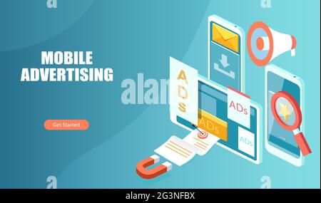 Annunci mobili e concetto di marketing digitale Illustrazione Vettoriale