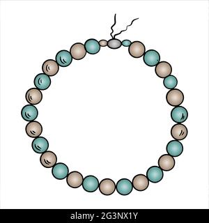 Illustrazione della collana di gioielli di moda fatta di perle di colori diversi su strato bianco isolato. Illustrazione vettoriale Illustrazione Vettoriale