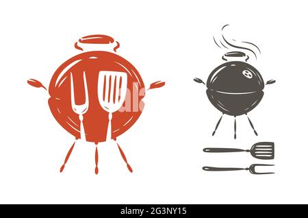 Simbolo della griglia all'aperto. Illustrazione vettoriale del concetto di cibo per barbecue Illustrazione Vettoriale