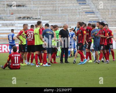 Incontro di squadra tra SC Freiburg e Christian Streich Foto Stock