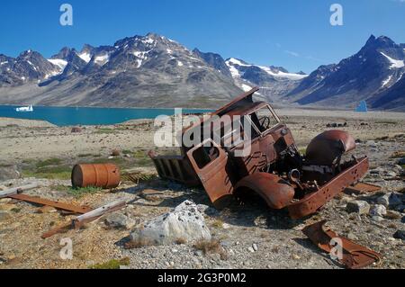 La vecchia base armee Ikateq 2 nella groenlandia orientale Foto Stock