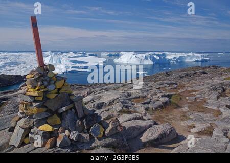 Waymarker vicino Ilulissat Foto Stock