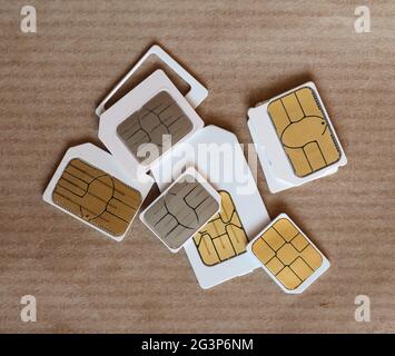 Mini micro e nano sim per telefono Foto Stock