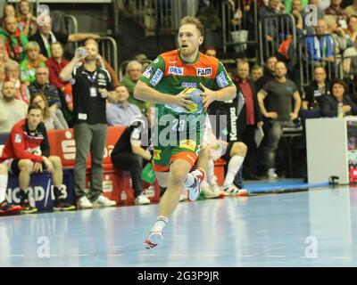 Giocatore svedese di pallamano Albin Lagergren SC Magdeburg Liqui Moly HBL Pallamano Bundesliga stagione 19-20 Foto Stock