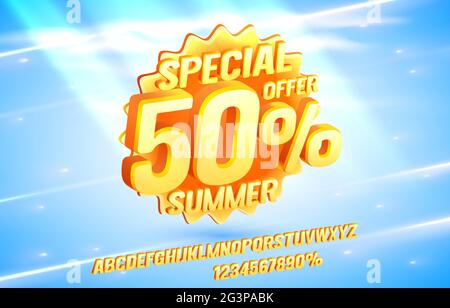 Offerta estiva fino a 50 banner, volantino promozionale, etichetta retrò. Illustrazione vettoriale Illustrazione Vettoriale