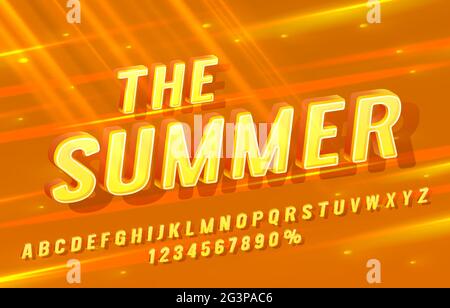 la collezione di font estivi, le lettere e i numeri simbolo. Illustrazione vettoriale Illustrazione Vettoriale