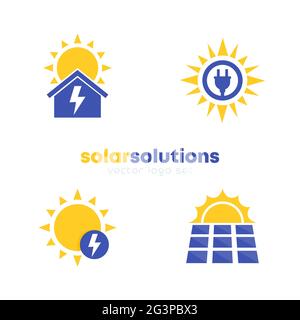 set di logo per soluzioni di energia solare, vettoriale Illustrazione Vettoriale