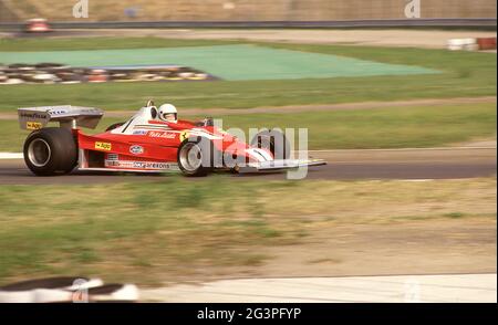 Gilles Villeneuve Ferrari F1 al 40° anniversario della Ferrari all'Autodromo Dino Ferrari Imola Italia 1987 ottobre Foto Stock