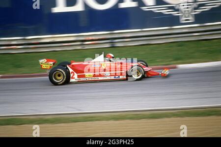 Gilles Villeneuve Ferrari F1 al 40° anniversario della Ferrari all'Autodromo Dino Ferrari Imola Italia 1987 ottobre Foto Stock
