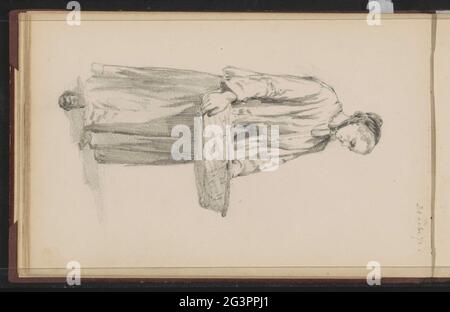 Donna con un cesto. Donna in piedi con un cesto. Foglia 9 verso da un libro di schizzo con 39 fogli, parzialmente fabbricato anche ulm e piombo. Foto Stock