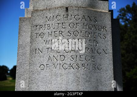 Monumento del Michigan nel Vicksburg National Military Park. Foto Stock