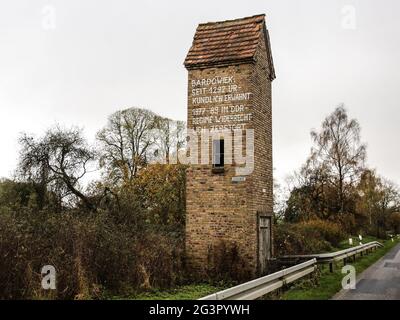 Trafohaus Bardoviek nel deserto, sul confine tedesco interno nel Meclemburgo-Pomerania occidentale Foto Stock