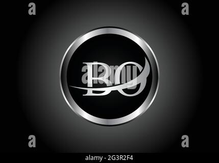 Lettera d'argento BO combinazione metallo logo alfabeto forma icona con colore grigio su nero e bianco gradiente design per un'azienda o un'azienda Illustrazione Vettoriale