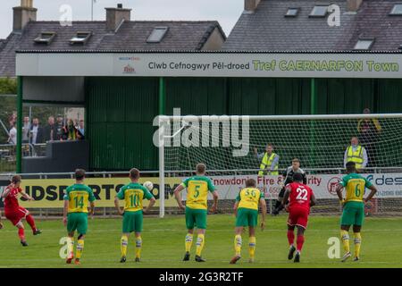 Caernarfon, Galles 29 maggio 2021. JD Cymru Premier UEFA Europa Conference League play-off finale tra Caernarfon Town e Newtown AFC. Foto Stock