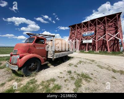 Cinema all'aperto conosciuto come l'attrazione stradale SPUD, Driggs, Idaho. Venerdì 4 giugno 2021 Foto di Jennifer Graylock-Graylock.com 917-519-7666 Foto Stock