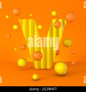 Carattere giallo brillante caldo minimo lettera V 3D Foto Stock
